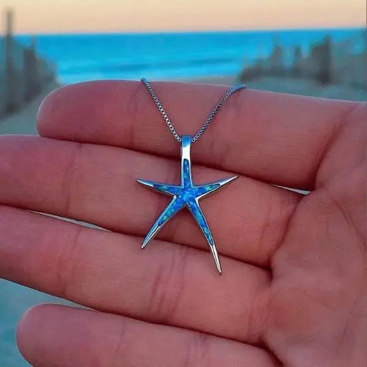 Silver Starfish Opal Necklace