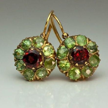 Chic Round Green & Red Crystal Earrings