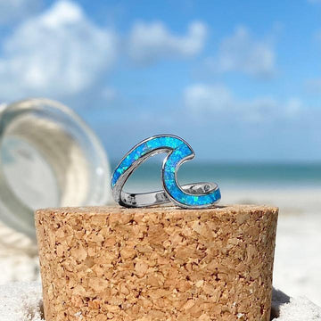 Wavy Silver Blue Opal Ring
