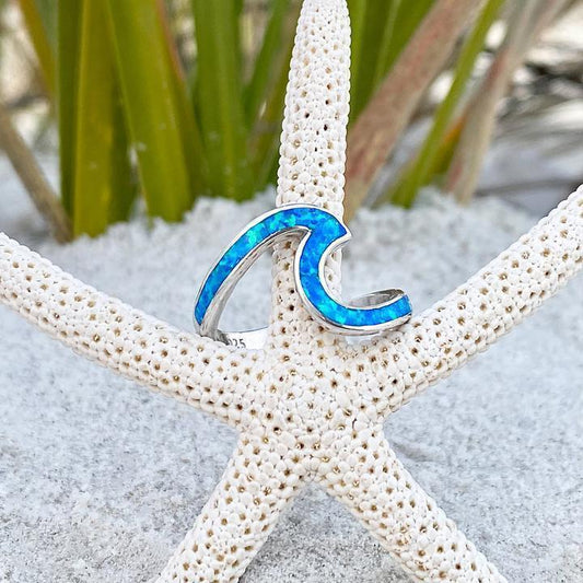 Wavy Silver Blue Opal Ring