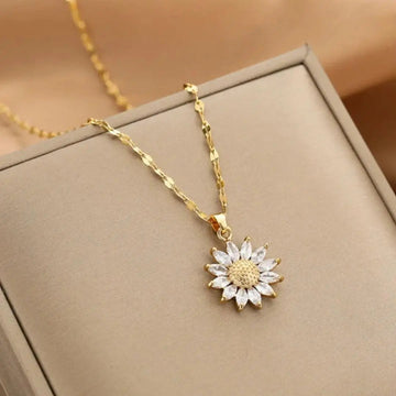 Gold Sunflower Crystal Necklace