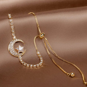 Gold Zirconia Moon Charm Bracelet