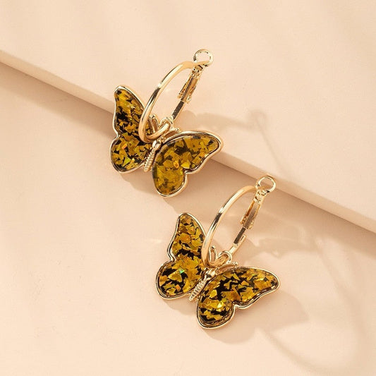 Gold Multicolour Butterfly Hoops