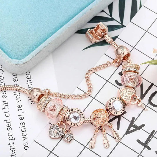 Pink Dreamcatcher Sterling Silver Charm Bracelet