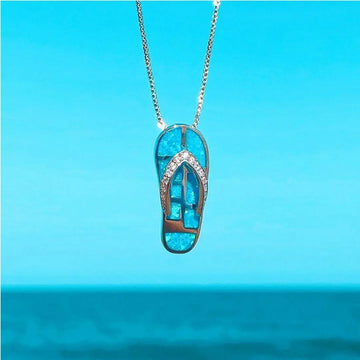 Silver Flip-Flop Opal Necklace