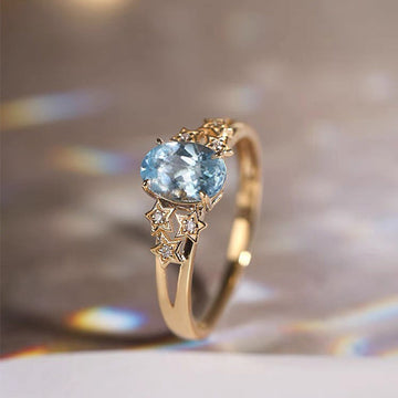 Exclusive Gold Blue Crystal Ring