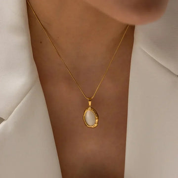 Gold-Plated Oval Cat's Eye Opal Necklace