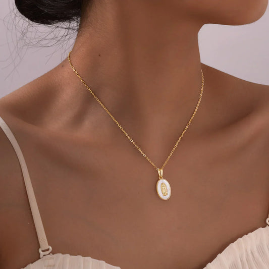 Gold Oval Virgin Mary Necklace