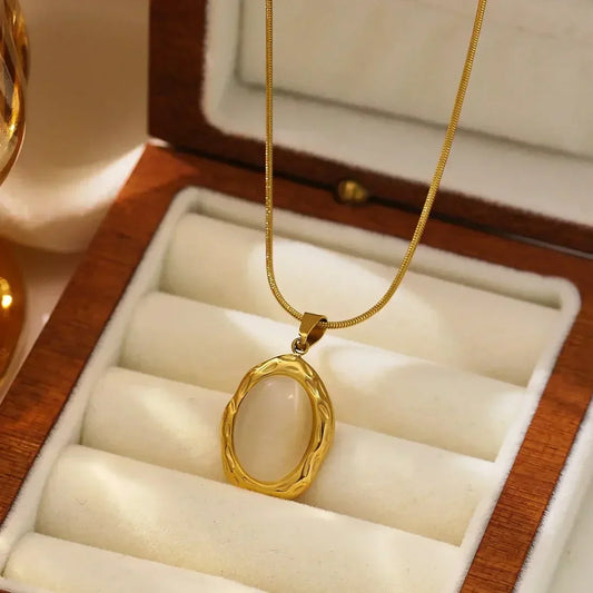 Gold-Plated Oval Cat's Eye Opal Necklace