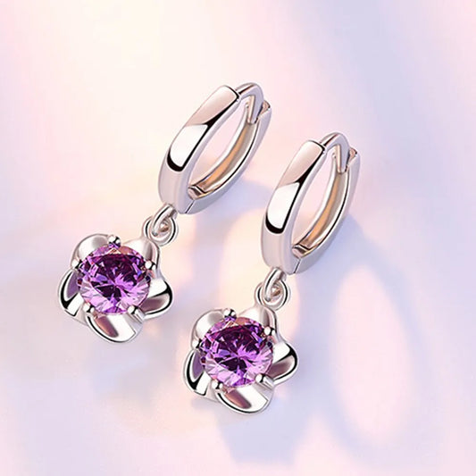 Sterling Silver Purple & White Zirconia Earrings