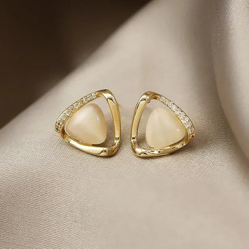 Sophisticated Triangular Opal Crystal Earrings