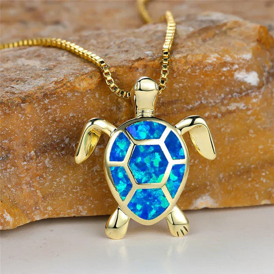 Vintage Green Fire Opal Turtle Necklace