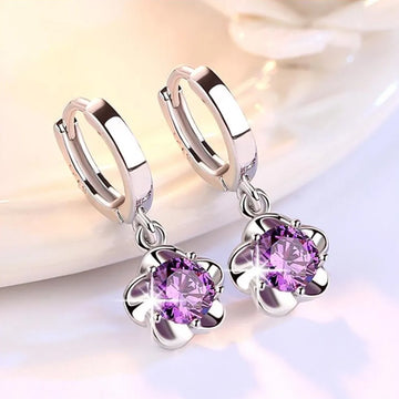 Sterling Silver Purple & White Zirconia Earrings