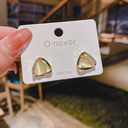 Sophisticated Triangular Opal Crystal Earrings