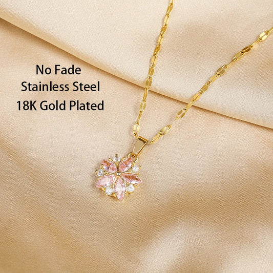 Sakura Pink Stainless Steel Necklace
