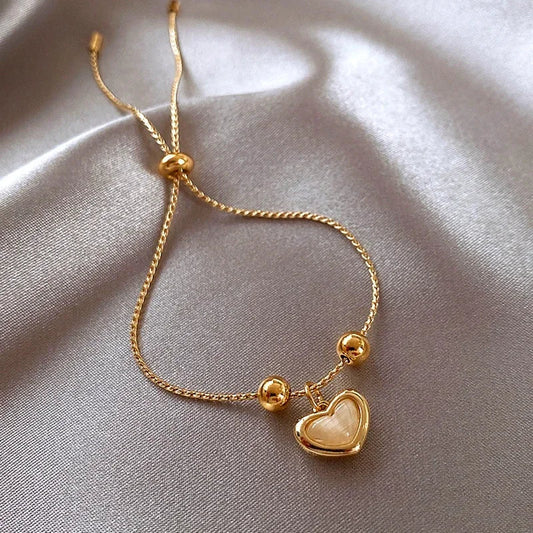 Gold-Plated Peach Opal Heart Bracelet