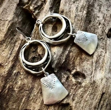 Vintage Square Silver Drop Earrings
