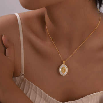 Gold Oval Virgin Mary Necklace