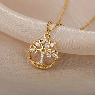 Gold Tree of Life Zirconia Necklace