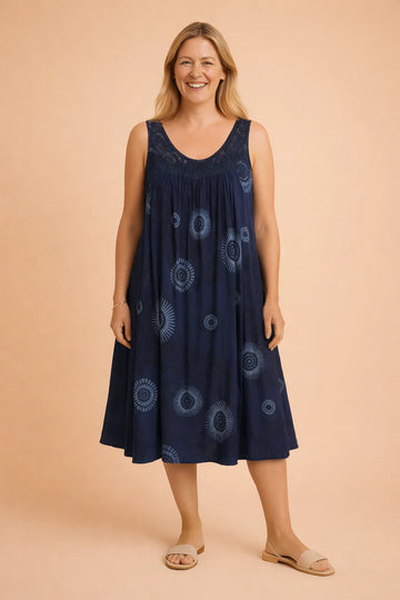 Airy Midi Dress with Bohemian Pattern