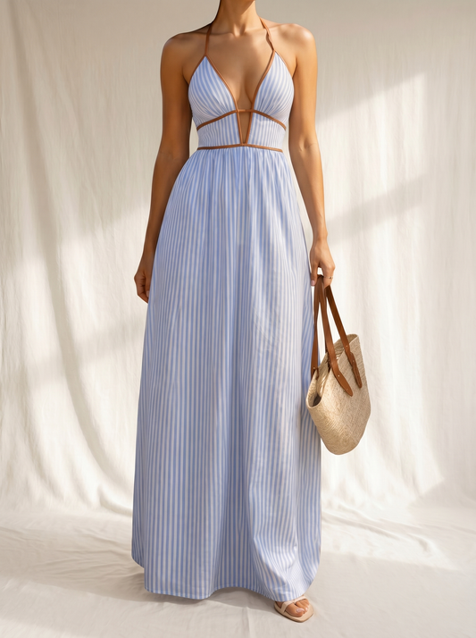 Laurina | Striped Maxi Dress with Cut-Out Neckline