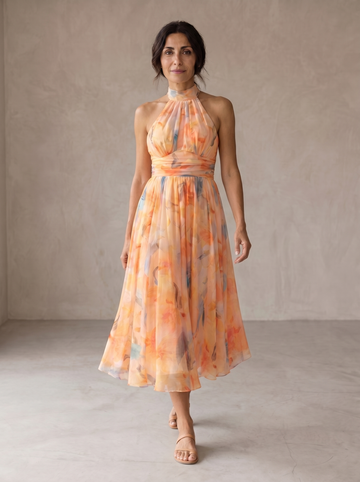 Aurora | Halter Dress with Watercolor Print