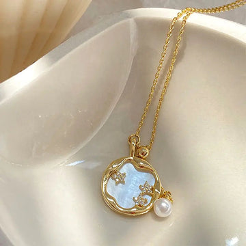 Gold Moonstone Pearl Necklace