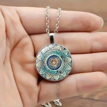 Elegant Blue Round Mandala Necklace