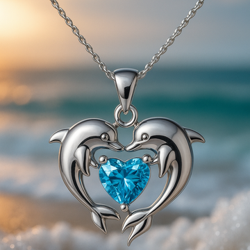 Silver Double Dolphin Opal Necklace
