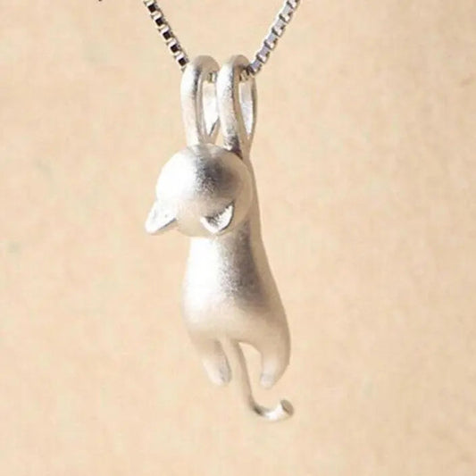 Playful Silver Kitten Necklace