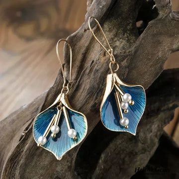Gold & Blue Pearl Drop Earrings